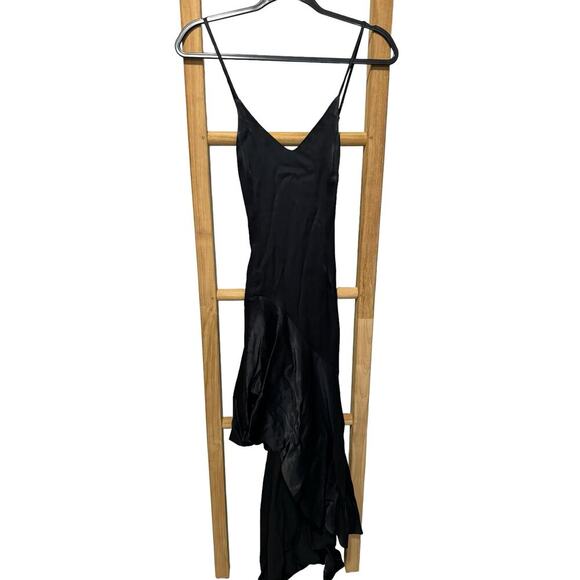 Bardot NWT Arella Dress Asymmetrical High Low Open Back V Neck Black Size 4 XS - Picture 4 of 13